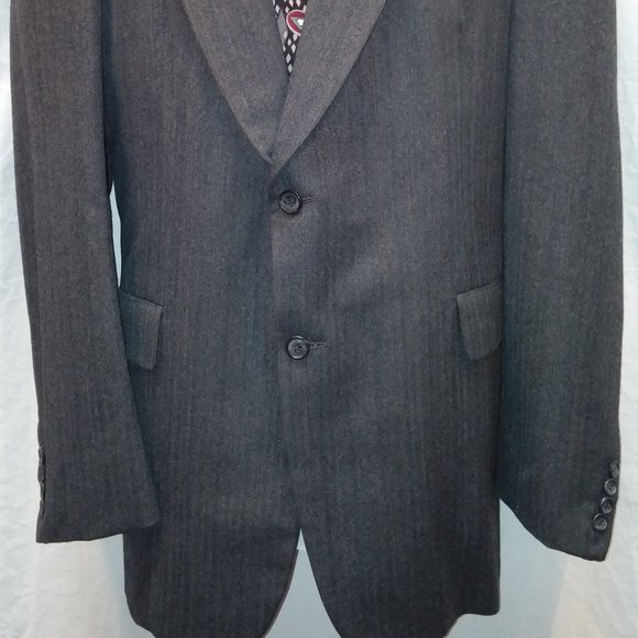 Hickey Freeman Boardman Wool Sport Coat Jacket Gray Herringbone 2 Button 44R - Picture 3 of 10